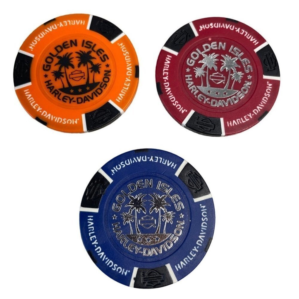 Harley Davidson Poker Chips‎ Dealer Lot of 3 Golden Isles Brunswick GA